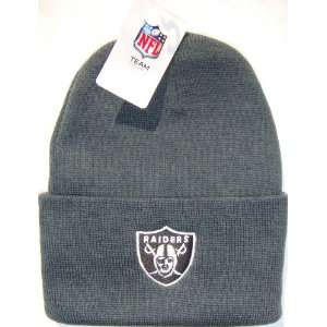  Oakland Raiders NFL Long Beanie Knit Cap Hat Charcoal Grey 