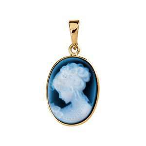   Agate Cameo Pendant in 14K Yellow Gold, 