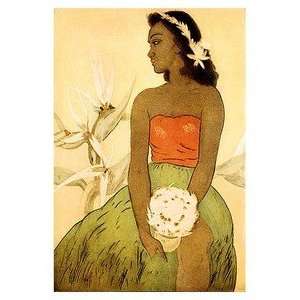    Hawaii Poster Hula Dancer 12 inch by 18 inch