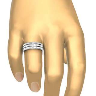 15 Diamond His Men Channel Wedding Band Ring 14k White Gold s10 