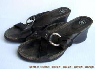 Ariat Flint Black Leather Sandals Mules Shoes Sz 6.5  