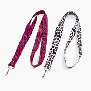    Dozen Pink and Black Animal Print Lanyards: Office Products