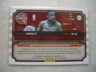 Willie Worsley AUTO Baksetball Hall of Fame 10 11 WW  