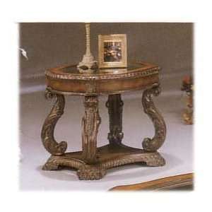   HAND CARVED ANTIQUE FINISH, END TABLE WITH GLASS INLAY: Home & Kitchen