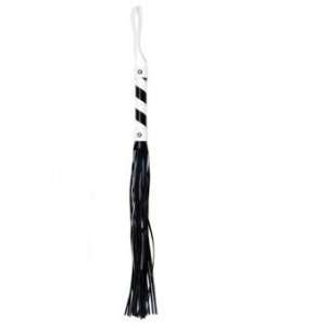  Ouch, Whip PVC Black with White Stripe and White String 