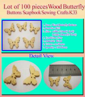 100 Wood Butterfly Buttons Scrapbook Sewing Crafts k33  