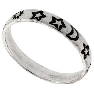 Sterling Silver Thin Stars, Moon & Sun Ring Band (Available in Sizes 6 