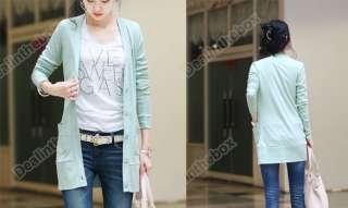 Womens Super Show Thin Knit Shirt Coat Top Long Sleeve Pocket stretch 