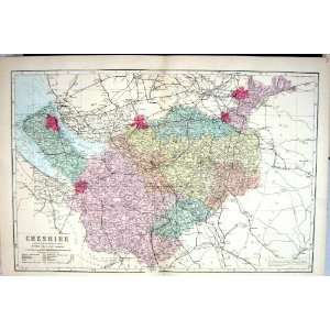  Bacon Antique Map C1884 Cheshire England Chester Stockport 