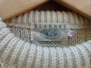 BLARNEY WOOLEN MILLS Irish Handknit Fishermans Cable Knit Ivory Wool 