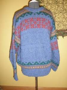   CRAFT blue w/geometric pattern multi color sweater pure wool L  