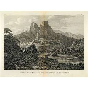 1817 Copper Engraving Delphi Rock Parnassus Landscape Greece Ancient 