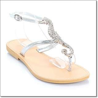 Womens Shoes BAMBOO Seahorse Thong Flat Sandal Silver  