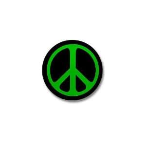  Green on Black Peace Symbol Retro Mini Button by  