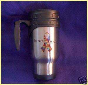 Autism Awareness Ribbon Stainless Steel Travel Mug !  