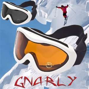  GNARLY Ski Snowboarding Goggles, WHITE Frame, Double Anti 