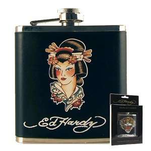 Officially Licensed Don Ed Hardy Geisha Leather Flask  