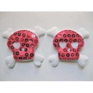  30pc Hot Pink/White Sequin Skulls Padded Appliques ta56 