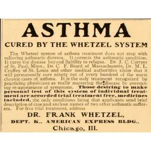  1902 Vintage Ad Dr Whetzel Asthma Disease Cure Quackery 
