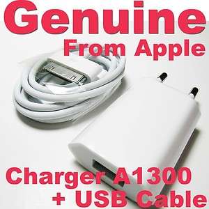Genuine Apple iPhone 4 4S 4GS 3 3GS EU Charger Adapter+USB Cable A1300 