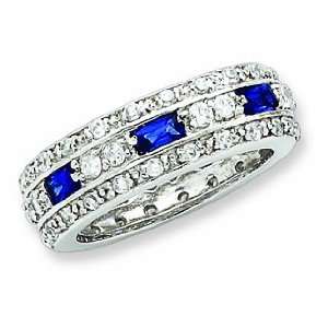  Sterling Silver Dark Blue & Clear Cz Band, Size 8: Jewelry