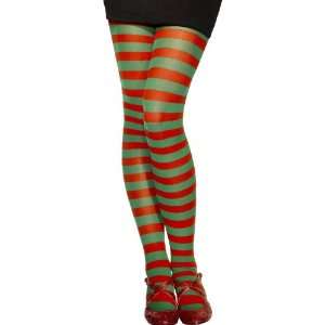  LADIES CHRISTMAS RED AND GREEN STRIPED TIGHTS   ONE SIZE 