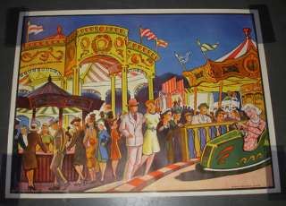 Vintage English Amusement Park BUMPER CAR Poster Great Graphics MUST L 