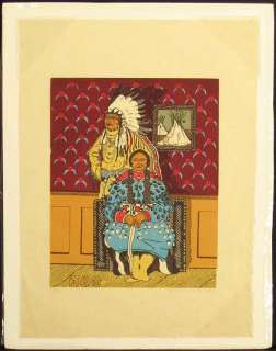 Kevin Red Star, Family Portrait State I, SIGNED woodcut Art Listed 