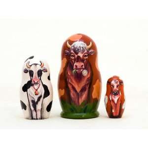  Brown Cow Nesting Doll 3pc./3.5 Toys & Games