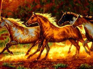 HORSES RUN WILD RUN FREE Fabric Quilt WALL PANEL AUTUMN  