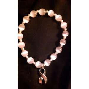 Eye Glass Bead Awareness Bracelet   White Ribbons Support Lung Cancer 