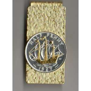   Gold & Silver British Sailing ship   (Hinged) Money clips Beauty