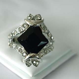 r7489 Size 9 Adorable Black prismatic Gemstone 10K GP CZ Cooktail Ring 