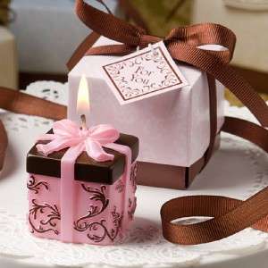 24 Brown & Pink Gift Box Candle Baby Shower Favor  