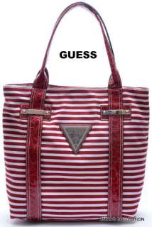 NWT  GUESS AMERICAN CANDY RED/WHITE STRIPE TOTE  
