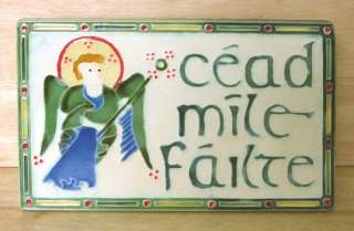 Irish Clara Ceramic Cead Mile Failte Angel Plaque New  