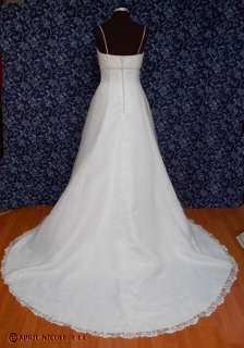 White Organza A line w/ Lace Wedding Dress 8  