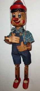 OLD 1960 RARE RUSTIC WOODEN PINOCCHIO STRINGED PUPPET.  
