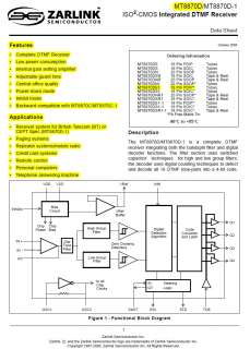 MT8870 MT8870DE CMOS LOW POWER DTMF DECODER RECEIVER  