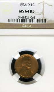 1936 D NGC MS 64 RB LINCOLN WHEAT CENT 1C AB21  