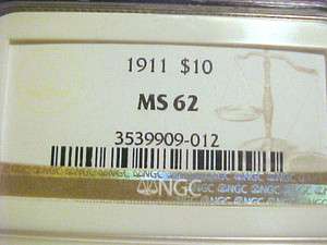 1911 $10.00 Indian Gold.Choice MintstateMS62NGC slablayaway 