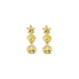  14k Yellow Gold Starfish Sea Shell Sand Dollar Earrings Jewelry