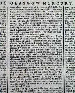 Battle of GUILFORD COURT HOUSE Revolutionary War 1781 Newspaper 