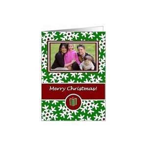  Merry Christmas, Photo Card   Snow Crystals on Green Card 