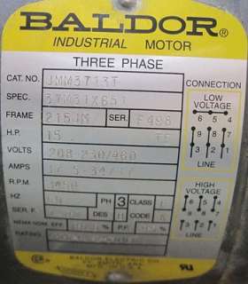 Baldor 15HP 3 Phase TEFC Industrial AC Motor JMM3713T  