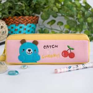 Catch My Cherry] Embroidered Applique Pencil Pouch Bag / Cosmetic Bag 