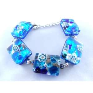   Blue Silver Flower Murano Glass Venetian Bracelet Jewelry Jewelry
