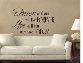 DREAM AS IF YOULL LIVE FOREVER vinyl wall decal/quote  