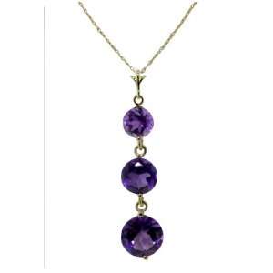   14k Gold Pendant Drop Necklace with Genuine Round Amethysts: Jewelry