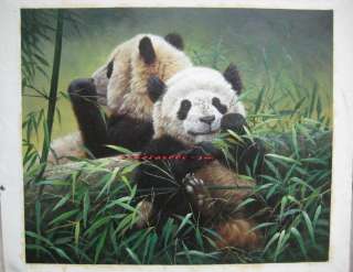 oil painting animal arttwo pandas eating bamboo by you  